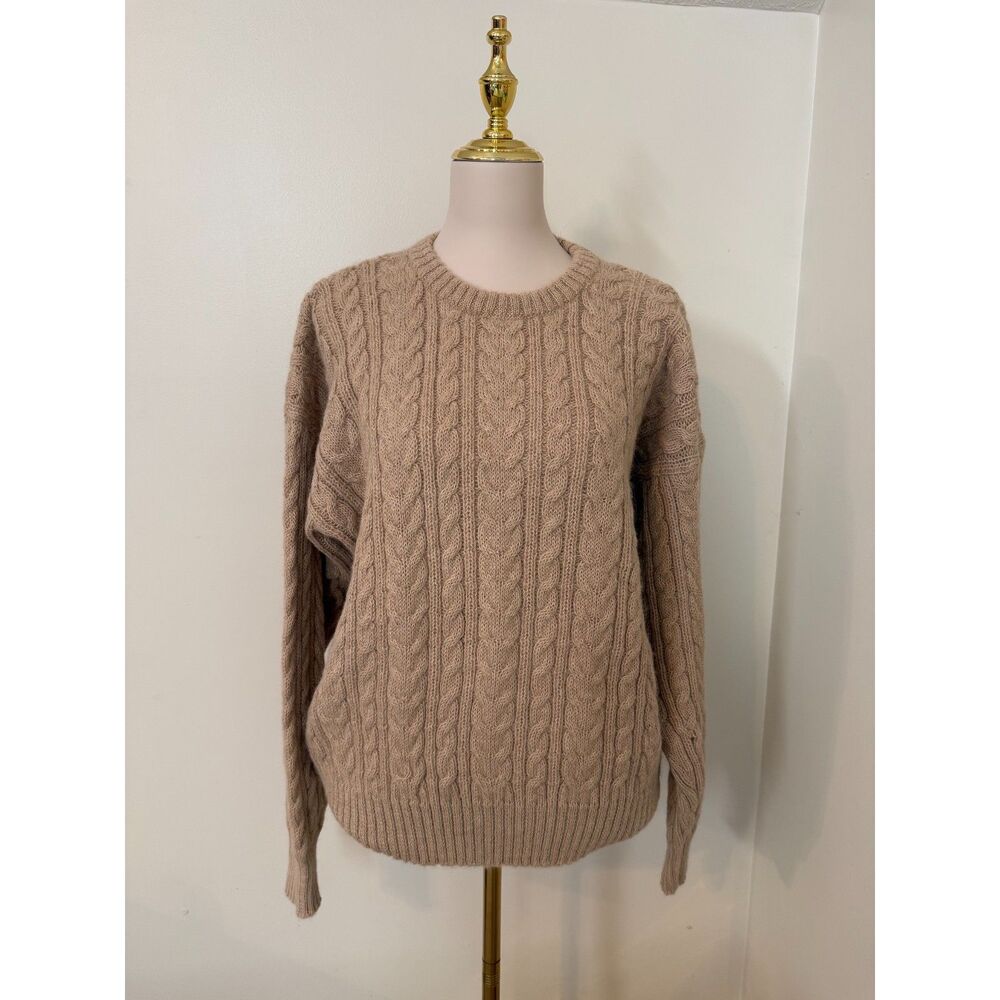 Braemar 100% Alpaca Wool Cable Knit Sweater M Beige Fisherman Crewneck